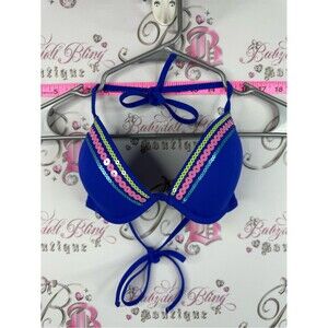 Tezenis bikini top sequins sparkly top Royal Blue Sequin Push-Up Bikini Top